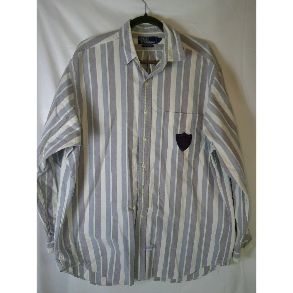 Rare Vintage‎ 90's Polo Ralph Lauren Mens Large Striped Shirt Long Sleeve Crest